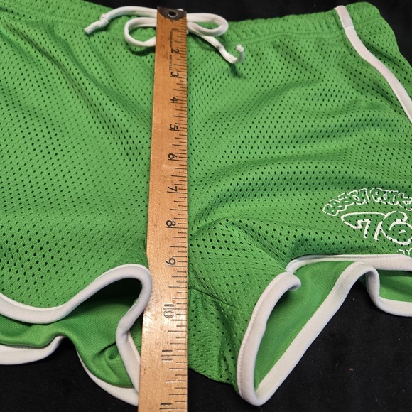 Y2K Neon Green Mesh Athletic Shorts Size L Unisex Retro Gym Drawstring Vintage - Picture 5 of 13